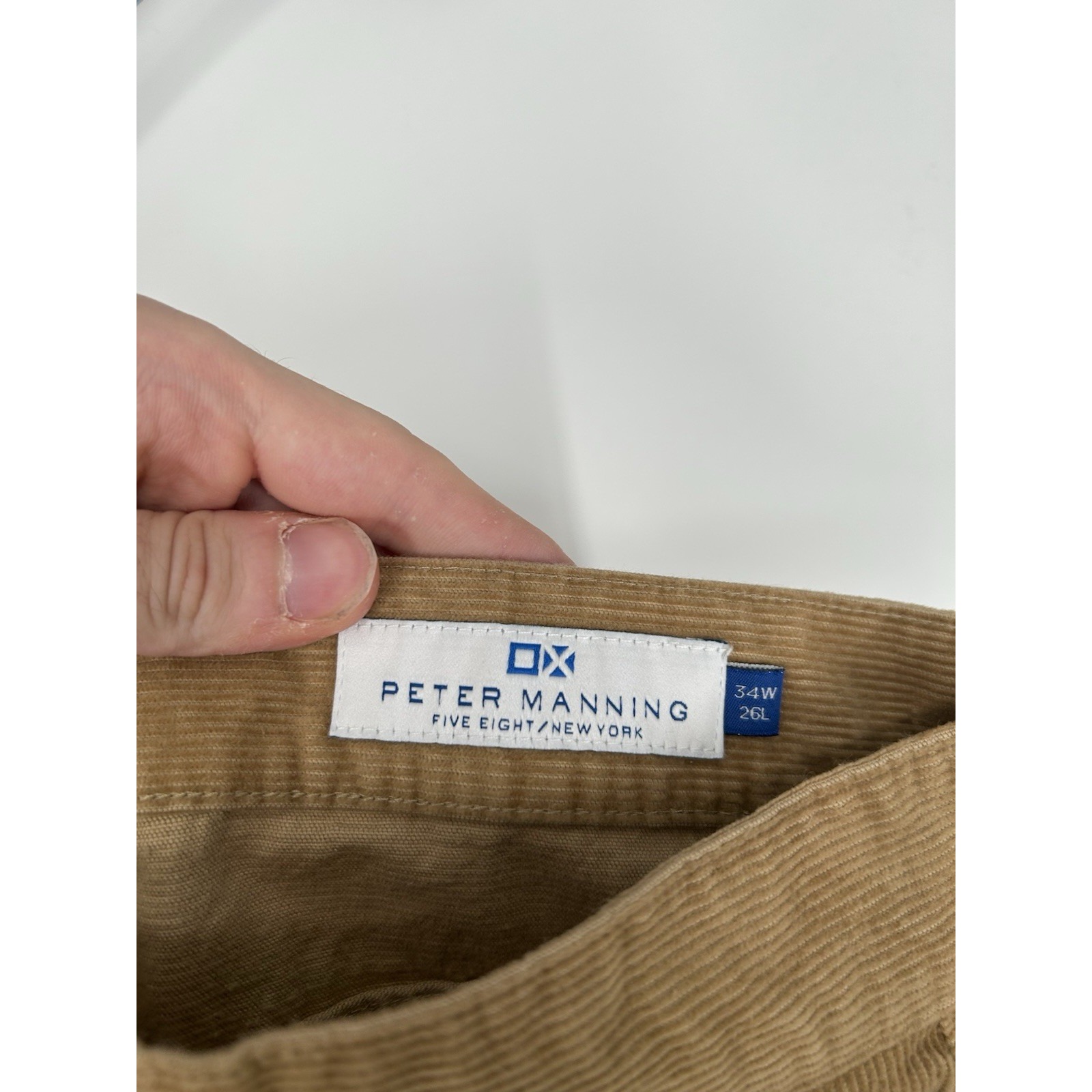 Peter Manning Straight Leg Regular Fit Corduroy Pants Khaki Tan Beige Mens 34x26 — image 3 of 7